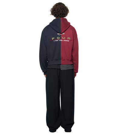 Split Zip Up Hoodie Black/ Pomegranate