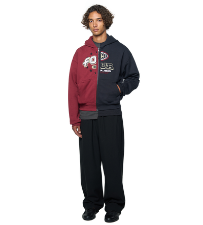 Split Zip Up Hoodie Black/ Pomegranate