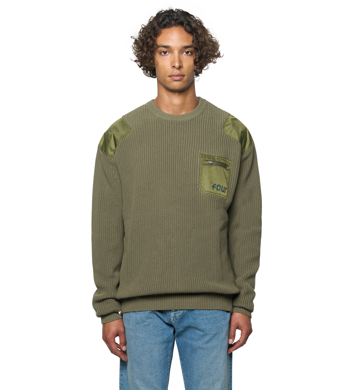 Logo Knitted Crewneck Nylon Moss Green