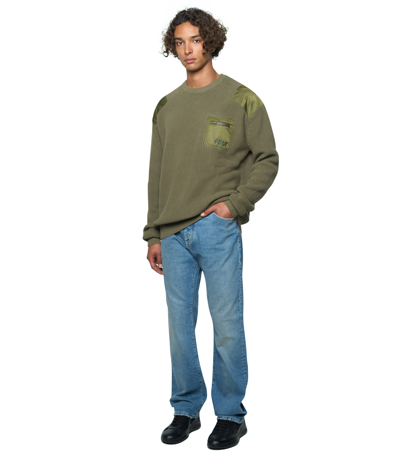 Logo Knitted Crewneck Nylon Moss Green