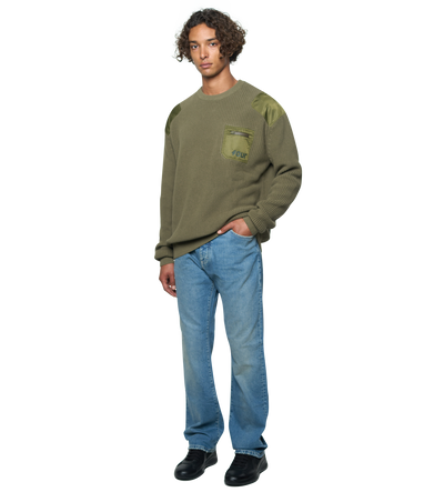 Logo Knitted Crewneck Nylon Moss Green