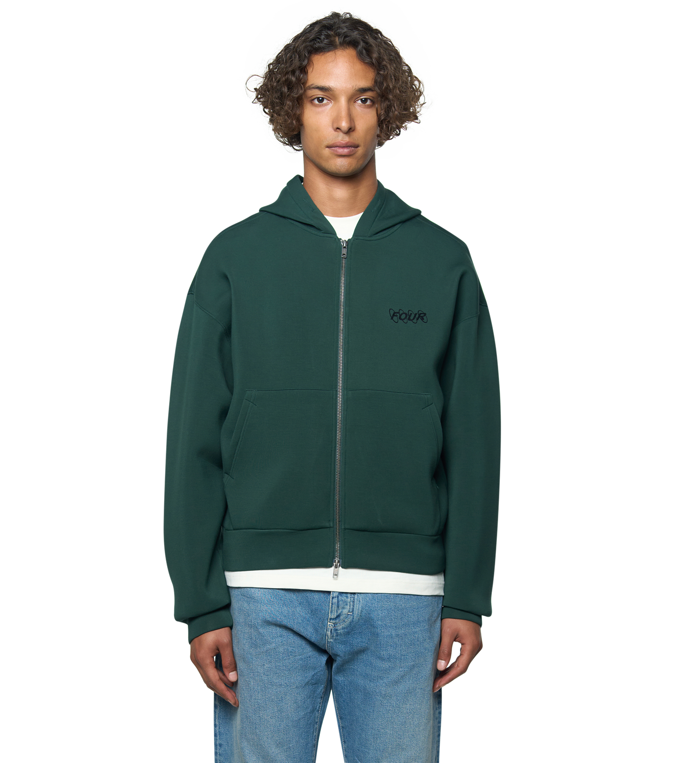 Circles Scuba Zip Up Hoodie Deep Forest