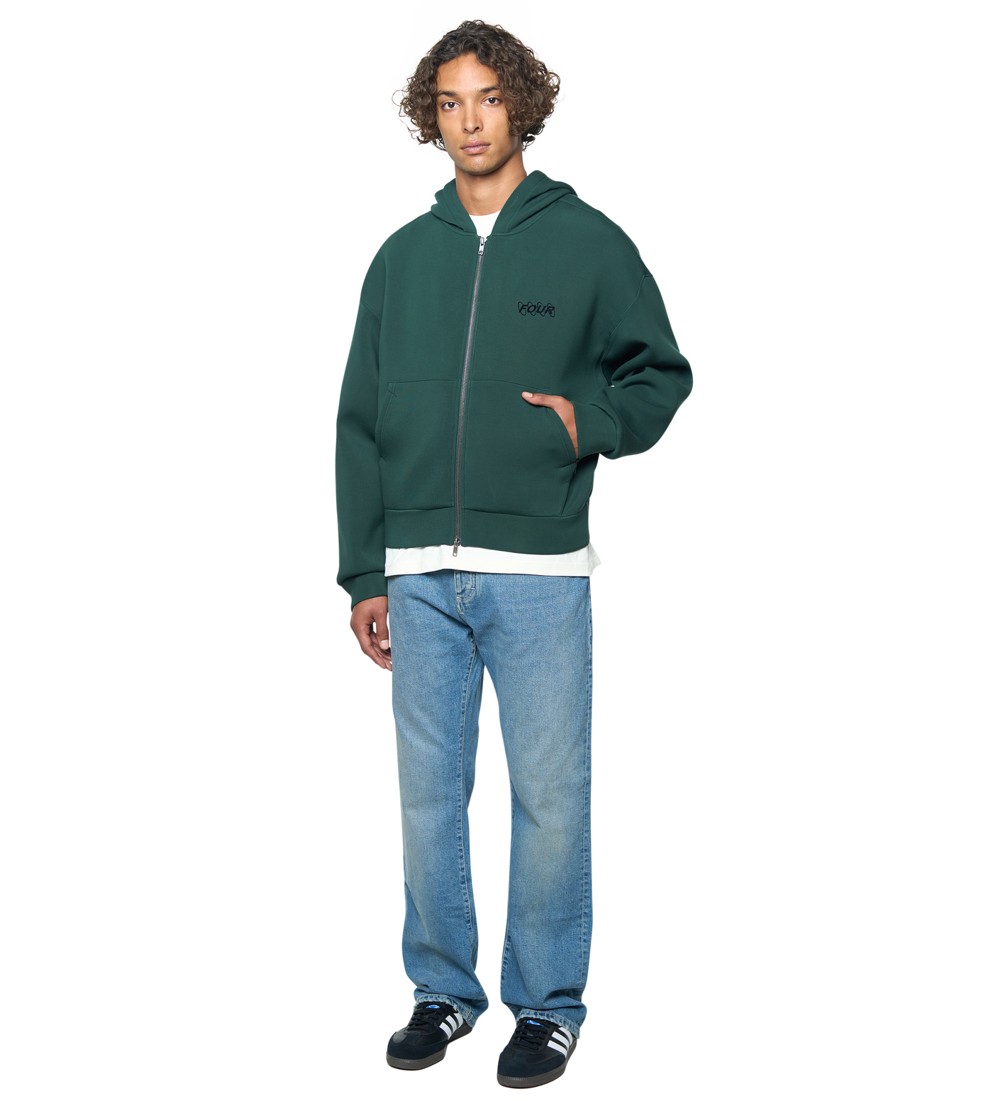 Circles Scuba Zip Up Hoodie Deep Forest