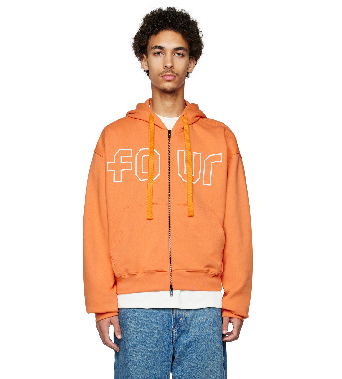 Outline Boxy Zip Up Hoodie Dusty Orange/ Cannoli
