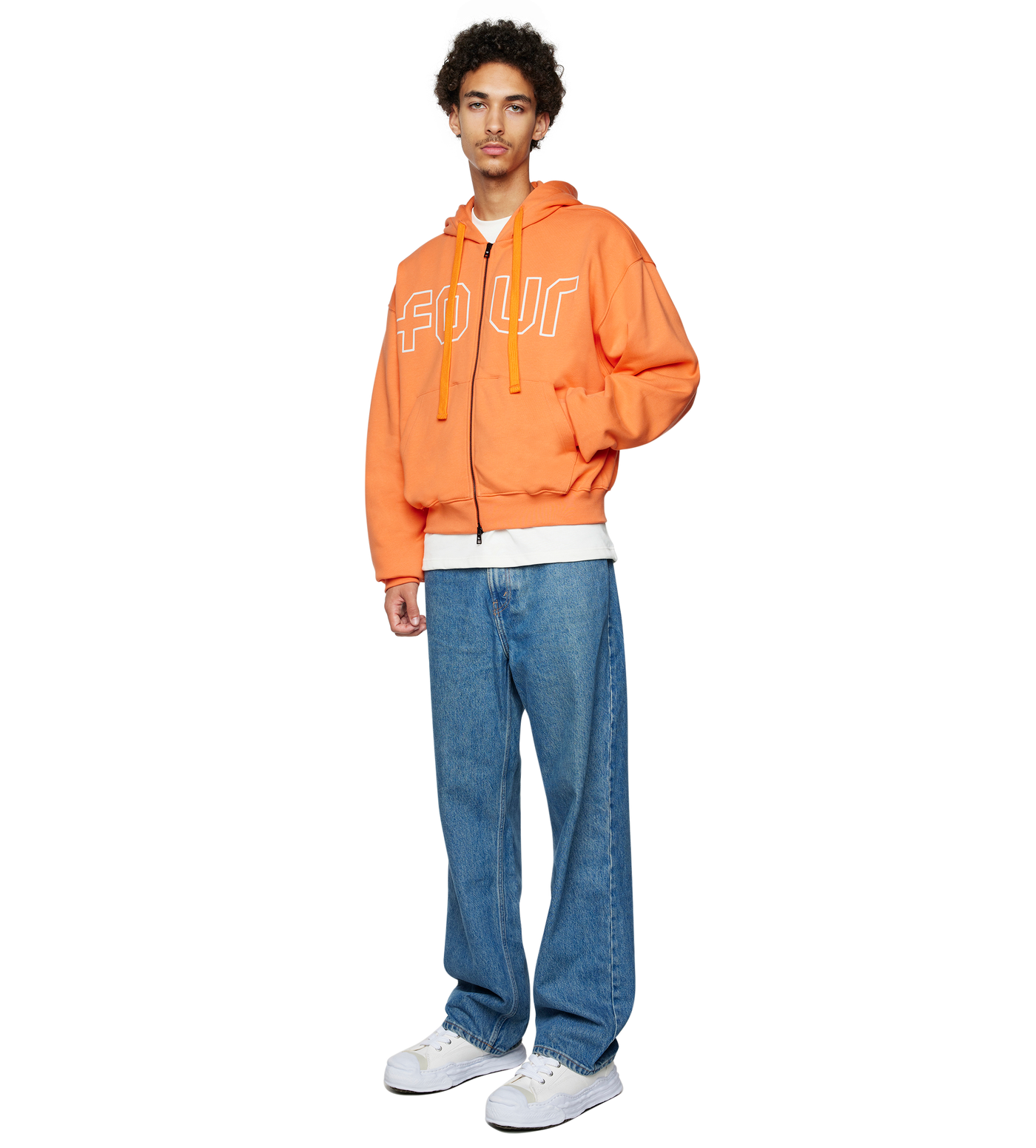 Outline Boxy Zip Up Hoodie Dusty Orange/ Cannoli