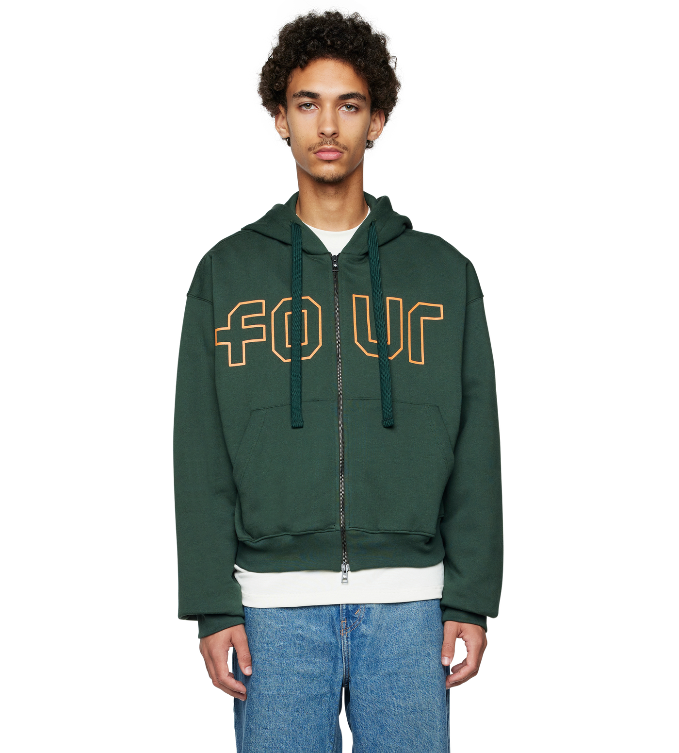 Outline Boxy Zip Up Hoodie Deep Forest/ Dusty Orange