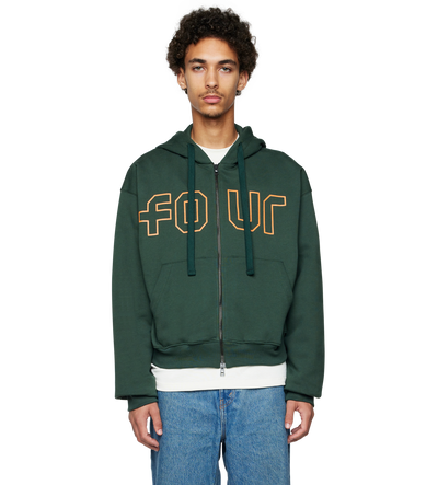 Outline Boxy Zip Up Hoodie Deep Forest/ Dusty Orange