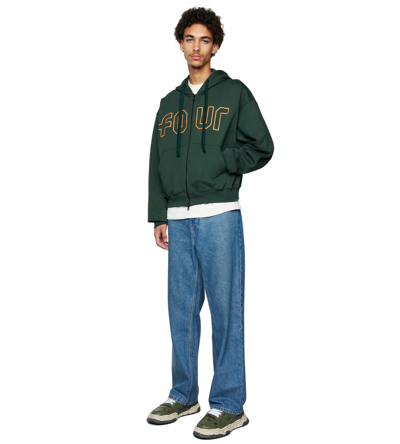 Outline Boxy Zip Up Hoodie Deep Forest/ Dusty Orange