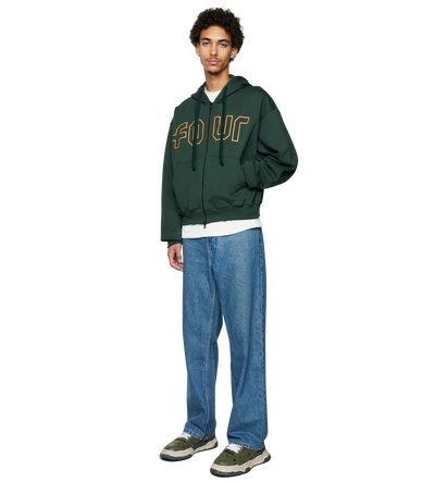 Outline Boxy Zip Up Hoodie Deep Forest/ Dusty Orange