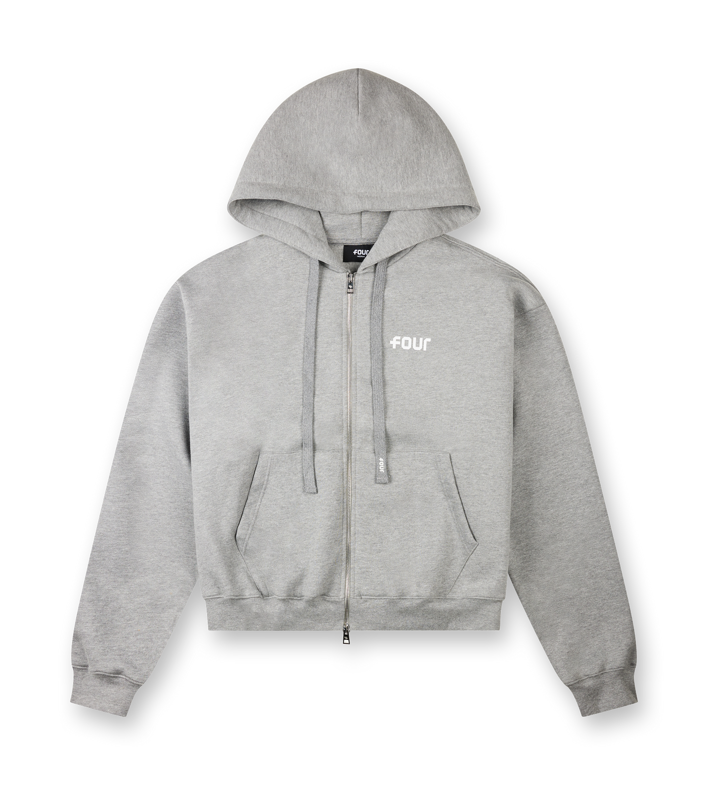 Logo Boxy Zip Up Hoodie Grey Melange
