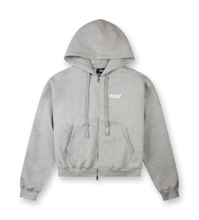 Logo Boxy Zip Up Hoodie Grey Melange