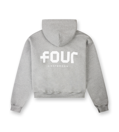 Logo Boxy Zip Up Hoodie Grey Melange