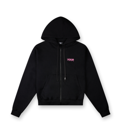 Circles Boxy Zip Up Hoodie Black/ Pink