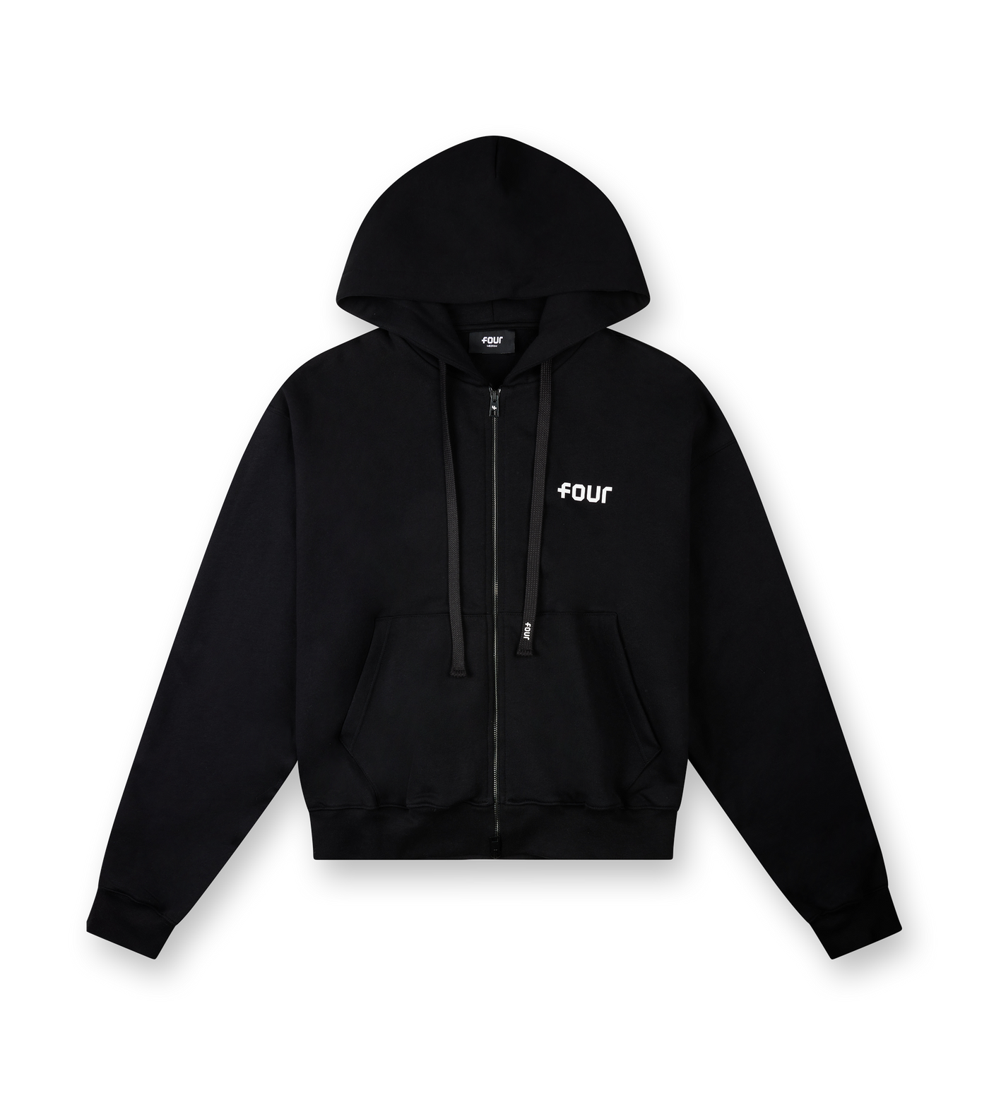 Logo Boxy Zip Up Hoodie Black