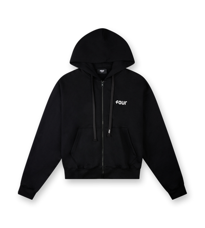 Logo Boxy Zip Up Hoodie Black
