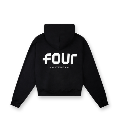 Logo Boxy Zip Up Hoodie Black