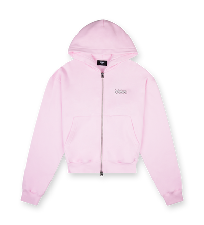Circles Boxy Zip Up Hoodie Soft Pink/ White