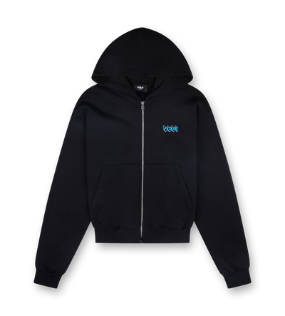Circles Boxy Zip Up Hoodie Black/ Princess Blue