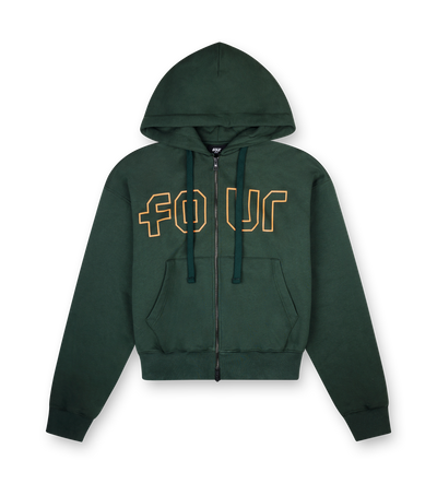 Outline Boxy Zip Up Hoodie Deep Forest/ Dusty Orange