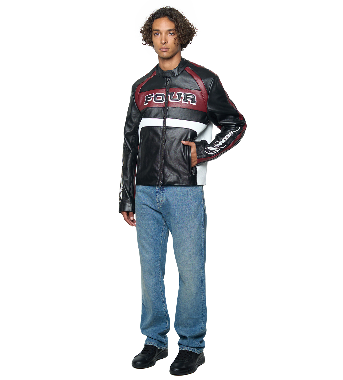 Leather Motor Jacket Black/ Red