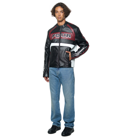 Leather Motor Jacket Black/ Red