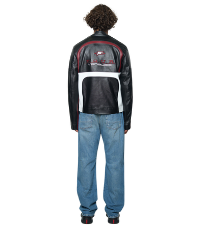 Leather Motor Jacket Black/ Red