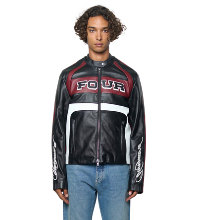 Leather Motor Jacket Black/ Red