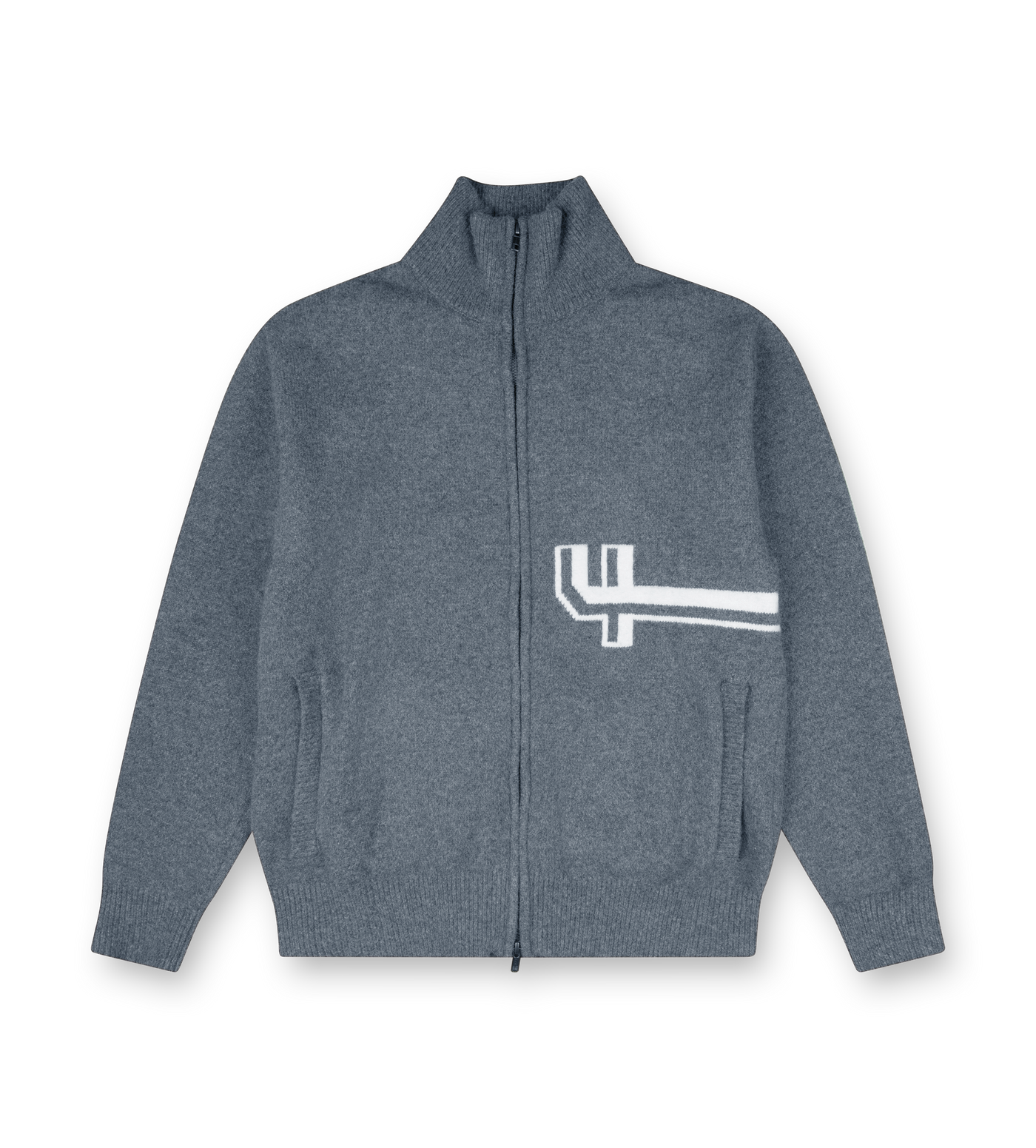 Knitted Zip Up Dark Grey/ White