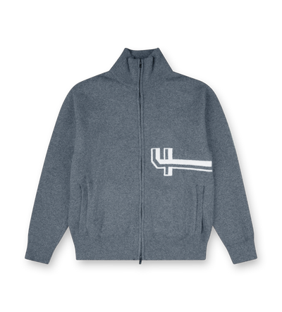 Knitted Zip Up Dark Grey/ White