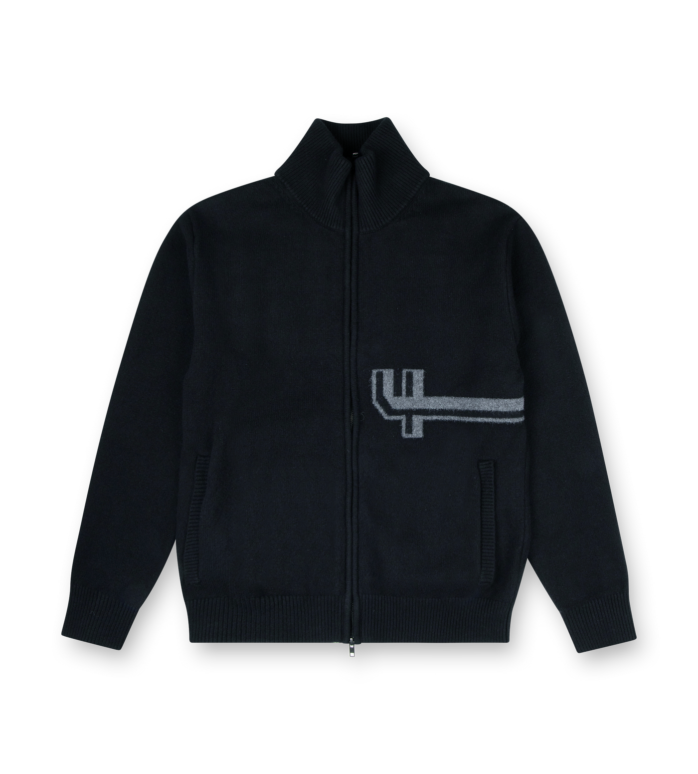 Knitted Zip Up Black/ Dark Grey