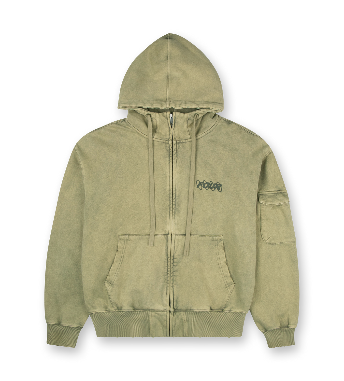 Circles Boxy Zip Up Hoodie Washed Moss Green