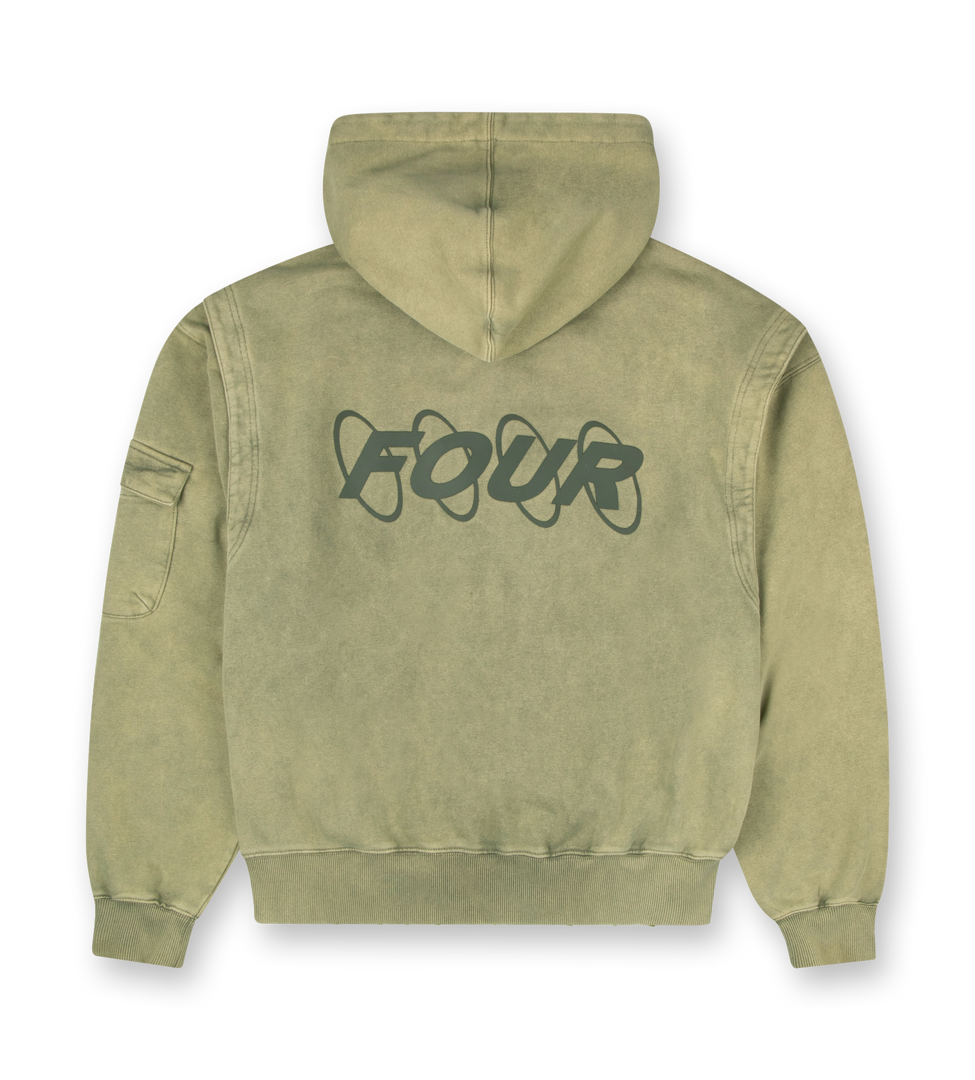 Circles Boxy Zip Up Hoodie Washed Moss Green