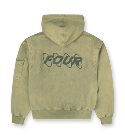 Circles Boxy Zip Up Hoodie Washed Moss Green