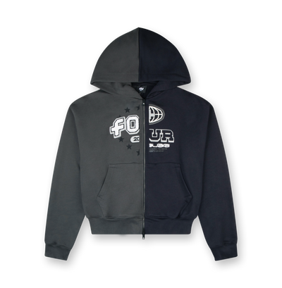 Split Zip Up Hoodie Black/ Raven