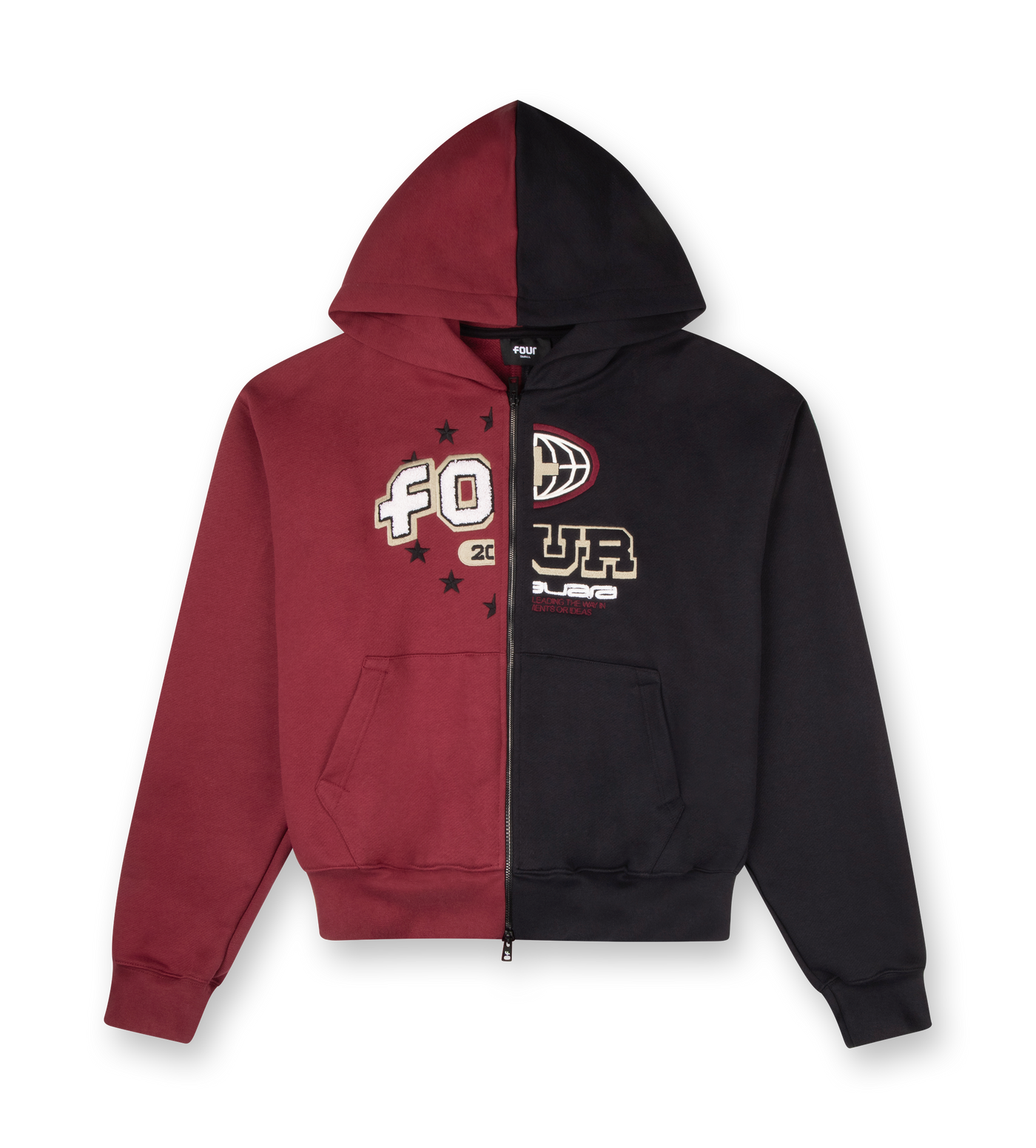 Split Zip Up Hoodie Black/ Pomegranate