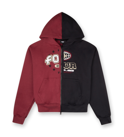 Split Zip Up Hoodie Black/ Pomegranate
