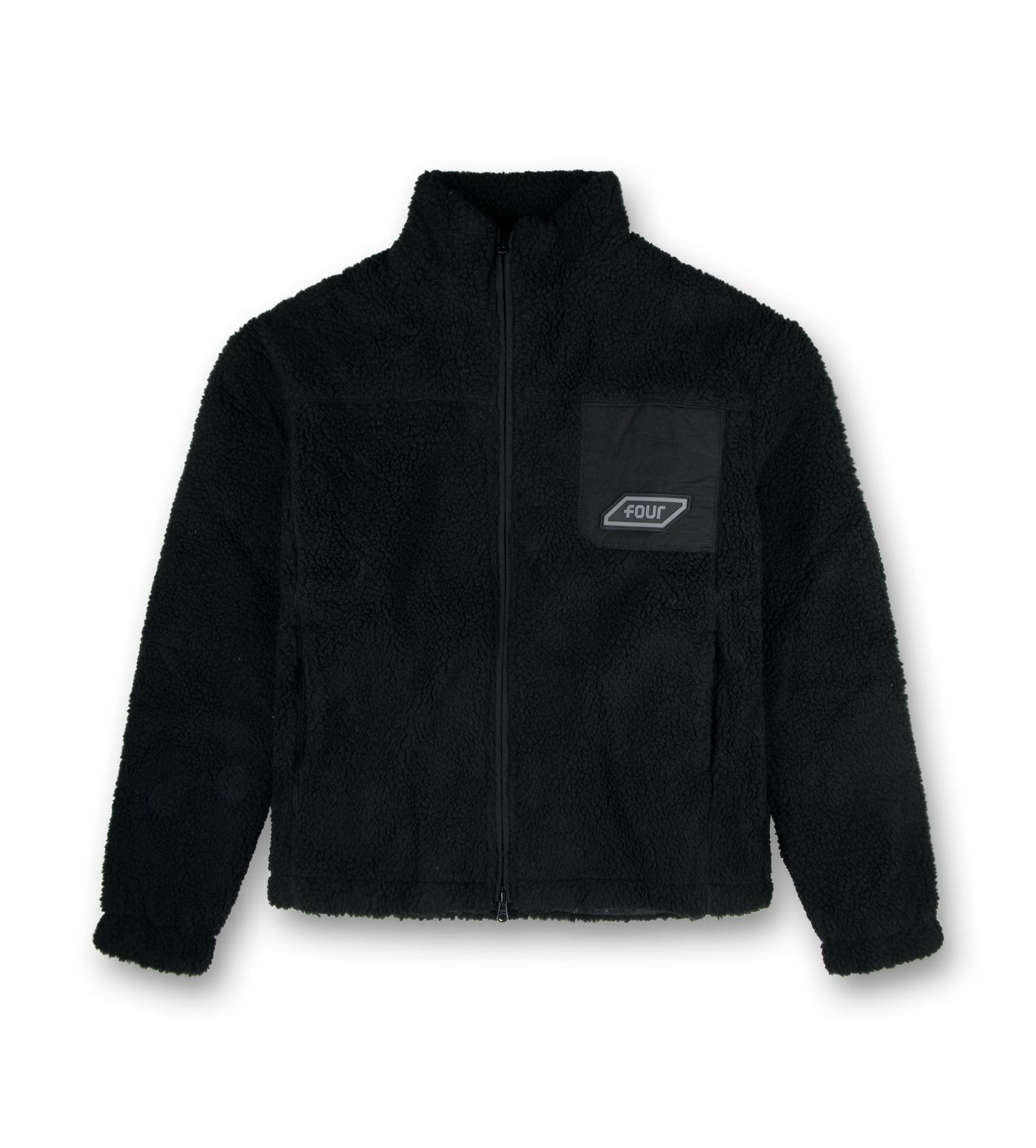 Square Logo Sherpa Zip Up Black