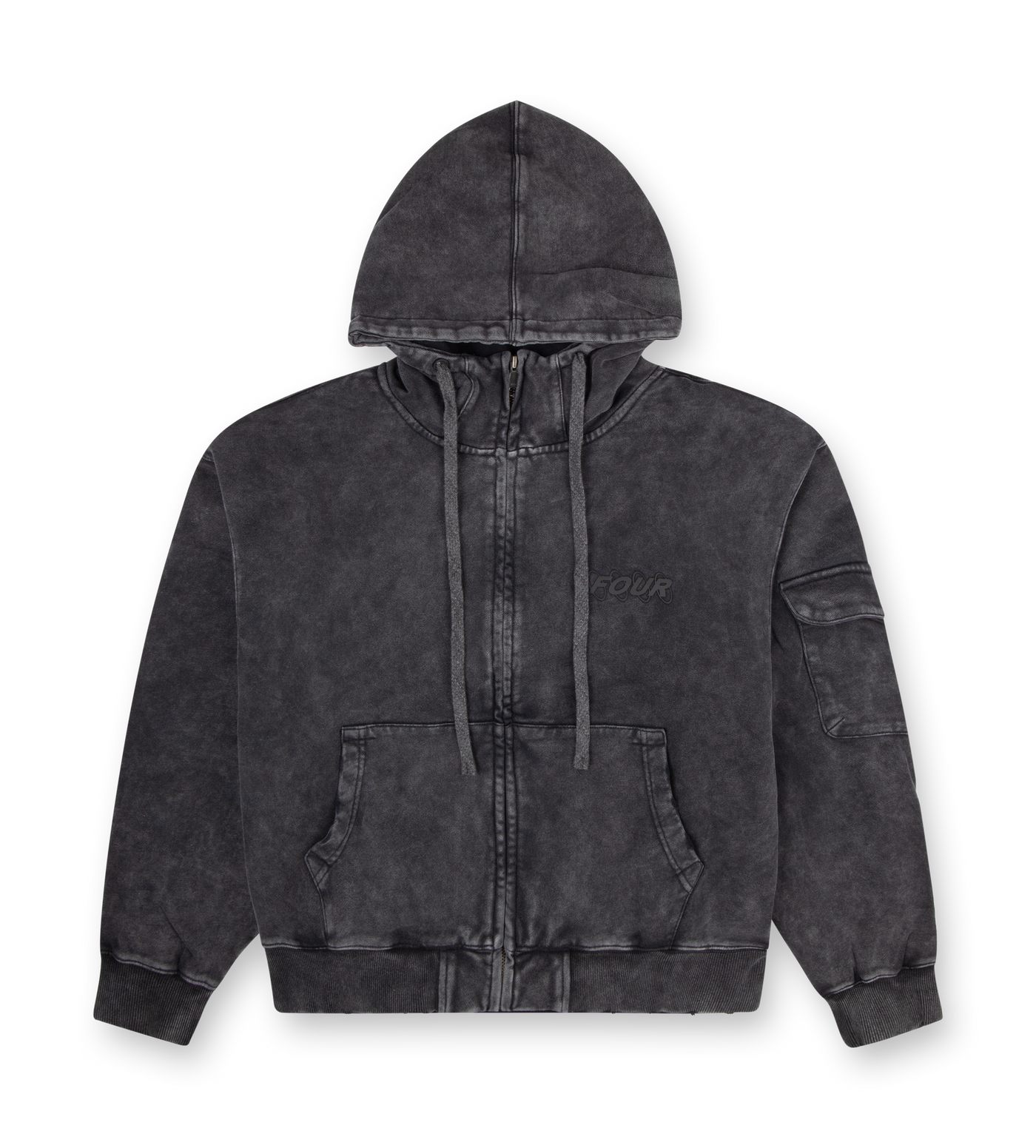 Circles Boxy Zip Up Hoodie Washed Black