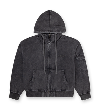 Circles Boxy Zip Up Hoodie Washed Black